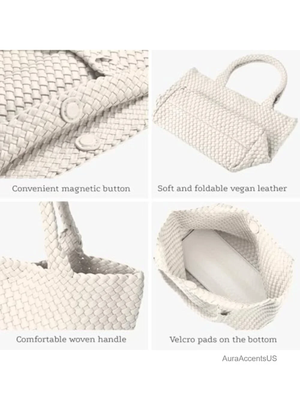 Large Vegan Leather Woven Tote Bag with Inner Pouch